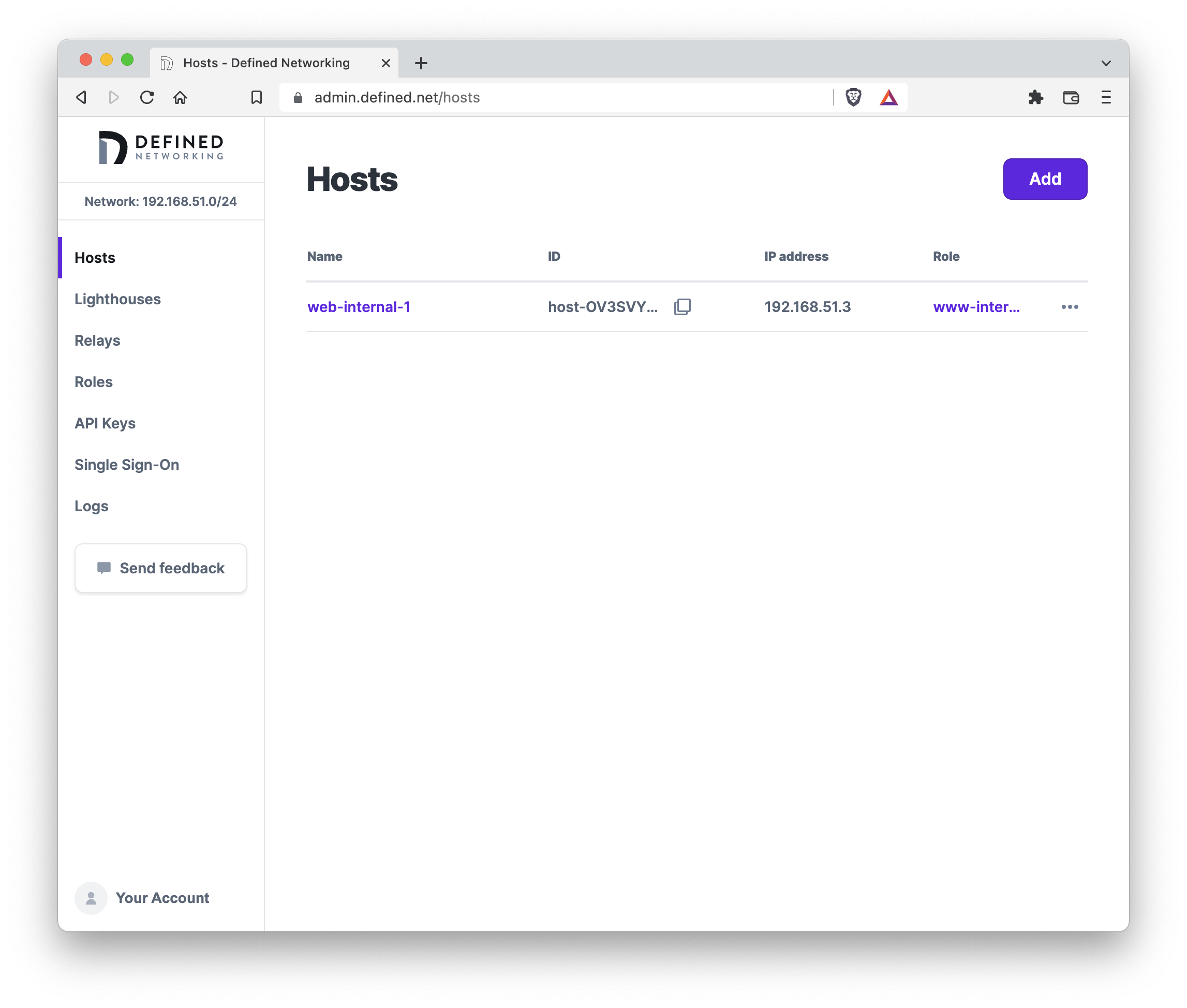 Defined Networking admin panel