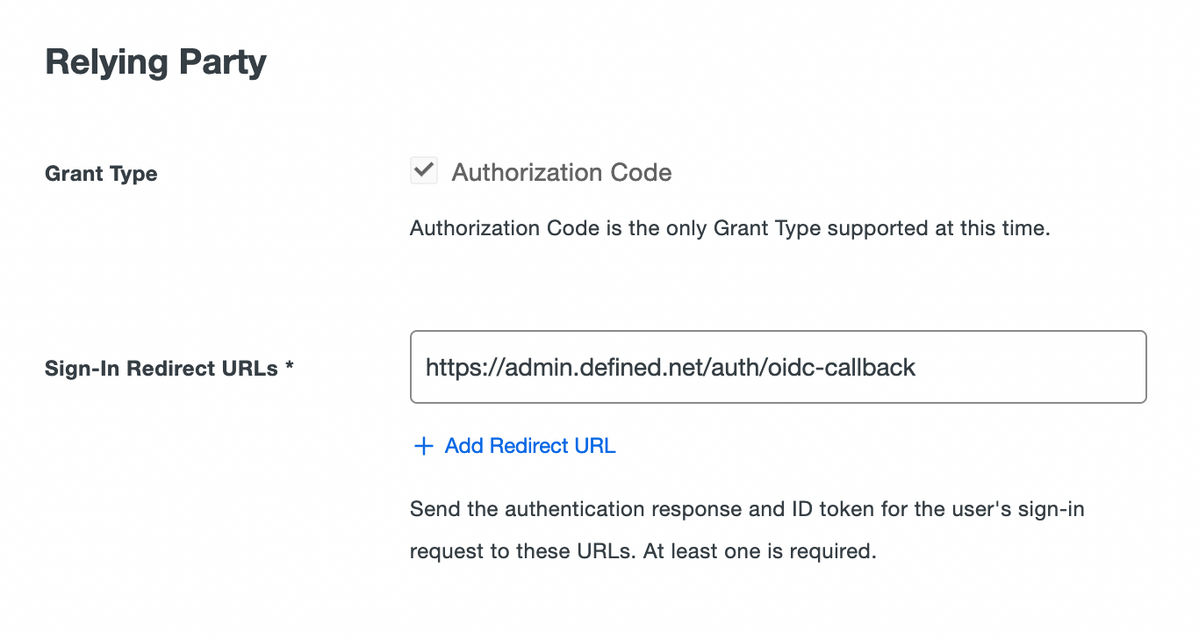 Form showing our callback inputted into a field named "Sign-in Redirect URLs"