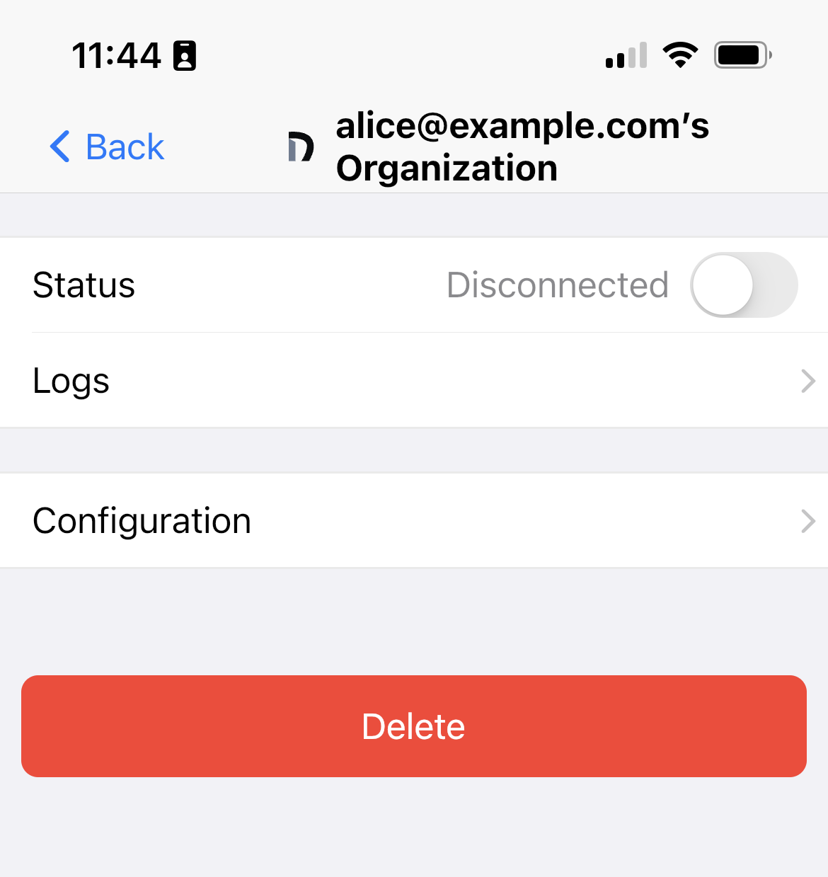 Nebula site details page in the mobile app, shows a 'Logs' option third from the top